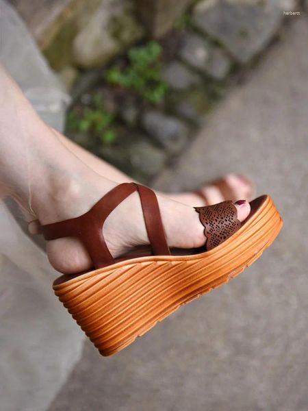 Sandalias Artmu Cuñas para mujer 9 cm Zapatos de gladiador de tacón súper alto Cuero genuino Hebilla gruesa Damas