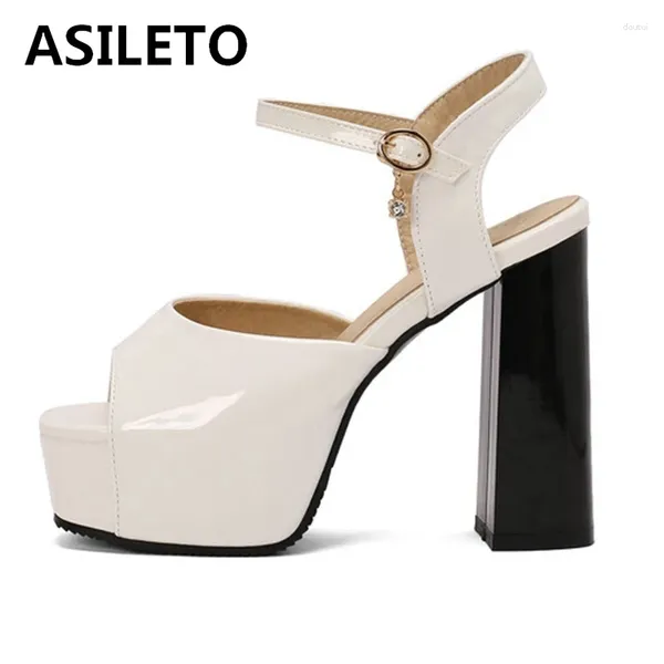 Sandales Asileto Elegant Open Toe Femmes 12 cm Block Talon 4cm Plateforme Bouilles Big Taille 48 49 50 Black White Gold