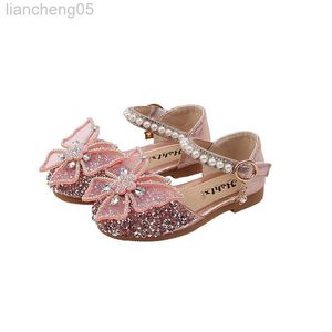 Sandales à paillettes et papillon pour enfants, chaussures de princesse avec perles et nœud papillon, W0217