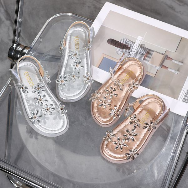 Sandalen Baby Mädchen Sandalen Kristall Bling Diamant Blume Prinzessin Tanzschuhe Sommer Kleine Große Kinder Party Schuhe1-3-4-6-7-12 Jahre alt 230316