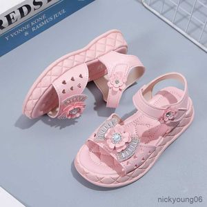 Sandalen Baby Girl Sandals Platform Flats Princess Summer Bowtie Rhinestone Shoes 21-36 Beige Pink Children Footwear Fashion R230529