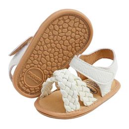 Sandales bébé fille tissée sandales de couleur unie d'été semelle douce semelle ouverte bébé chaussures de marche 4249