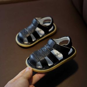 Sandals Baby Girls Boys Summer Sandals Infant Anti-collision Toddler Shoes Soft Bottom Genuine Leather Kids Children Beach Sandals AA230518