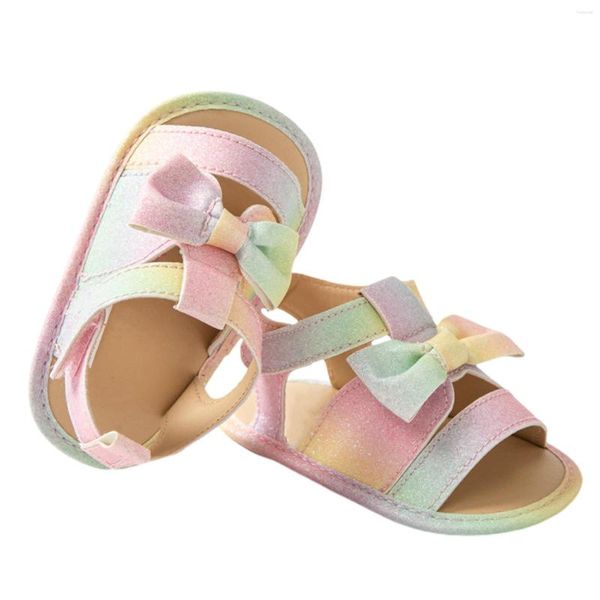 Sandalias Bebé Niñas Colorido Glitter Bowknot Decorado Suela Suave Zapatos Planos De Verano Interior Al Aire Libre Princesa Calzado