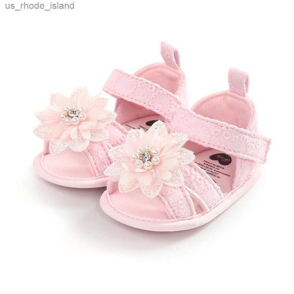 Sandalias Baby Girls Sandalias de flores Zapatos de verano Sandalias de perlas de boda para niños Pescolarl240429