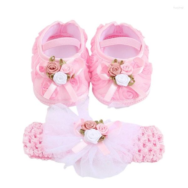 Sandales bébé filles chaussures semelle souple fleur berceau bande élastique antidérapant enfant en bas âge avec bandeau faveurs de douche
