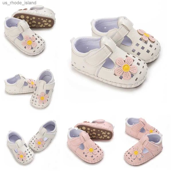 Sandales chaussures bébé mignon petite fleur fille d'été pu en caoutchouc souple semelle anti-glissement premier pas sandales ventilées princesse chaussure240429