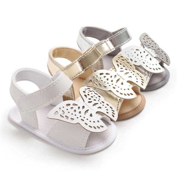 Sandales Bébé chaussures fille été sandales doux anti-dérapant semelle grand papillon or argent crochet boucle lumière berceau nouveau-né premier marcheur chaussures Z0331