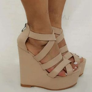 Sandales arrière zip coins plate-forme féminine pompes hauteur augmentant les chaussures de dames femme femme grande taille 41 43 45 7cd