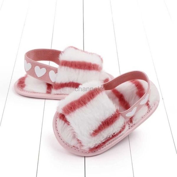 Sandales Baywell automne bébé filles coeur semelle souple sandales en peluche toboggan sandale enfant en bas âge princesse antidérapant berceau chaussures 0-18 mois 240329