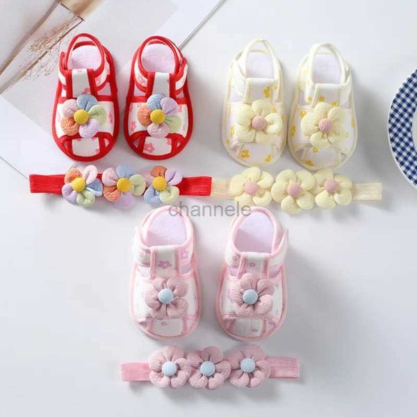 Sandalias Baywell Summer Baby Girl Lindas sandalias de flores Zapatos + Banda para el cabello Infante Niño antideslizante Princesa First Walker Zapatos de bautismo 240329