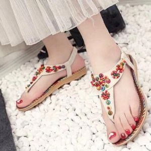 Sandalen met kraaltjes plat dames elastisch strand zomer mode band flip flop pedicure voor dames met teenscheider