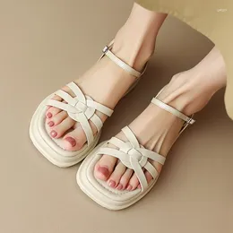 Sandalen Beige Koe Leer Vrouwen Platform Gladiator Dikke Hakken Casual Strand Zomer Schoenen Paars Geweven Vrije Tijd Sandalias Femmes