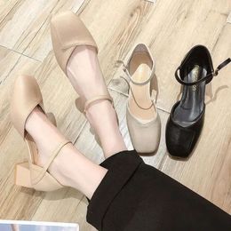 Sandales beige talonnées Clear Chaussures Mary Jane 2024 Été All-Match Backle Backle Mouth Mouth Med Black Girls Fash E35