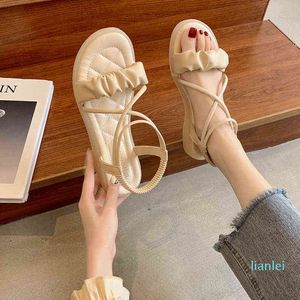 Sandalen beige hakken slip-on loafers zomer damesschoenen dame zwarte elastische band comfort nieuwe platte gladiator mode meisjes 1213