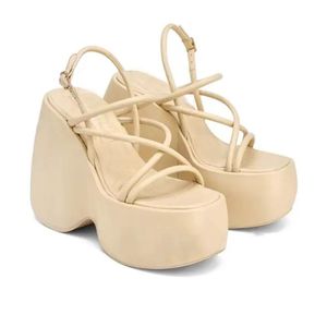 Sandalen Beige Wit Dikke Dikke waterdicht platform Dameskruisbanden Hoge hakken om het werk te verhogen Dagelijkse sandalsandals