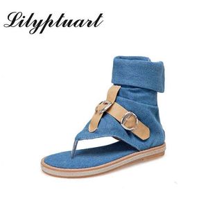 Sandales Meilleures Ventes Chaussures Plates Confortables Femmes Cool Bottes Casual Anti Slip Mode Denim Sandales À Tête Ronde 220315