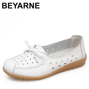 Sandalen beyarne zomer dames flats schoenen vrouwen echte lederen schoenen dames uitsparingen slip op ballet flats loafers ballerina flats