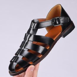 Sandalen Big Size 48 Zakelijke Jurk Mannen Ademende Zachte Lederen Schoenen Zwarte Half Slippers Zomer Mocassins Hombre