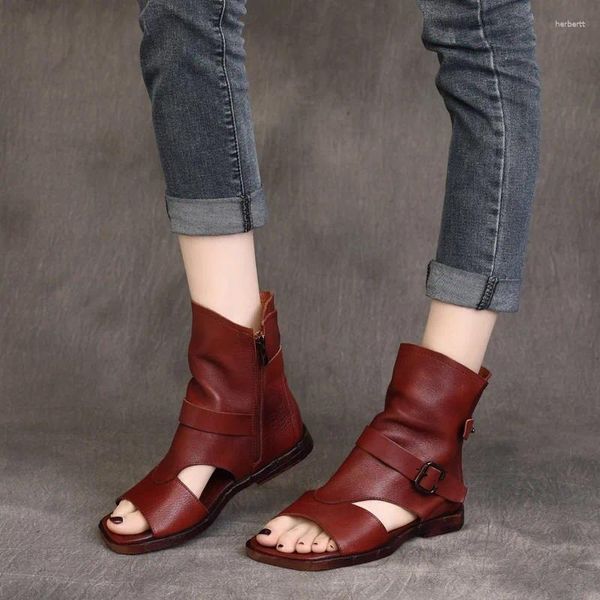 Sandales Birkuir haut pour femmes bottes d'été de luxe évider bout ouvert plage en cuir véritable chaussures plates