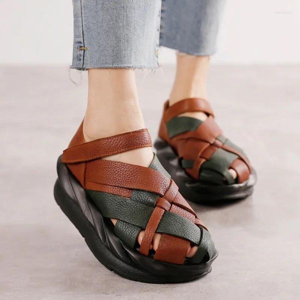 Sandalias Birkuir Plataforma de colores mezclados para mujeres Tejido de cuero genuino Hollow Out Mujer Zapatos de lujo Primavera Verano Damas