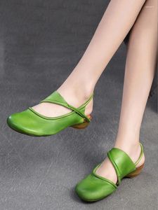 Sandalias Birkuir Retro Tacón bajo zapatos de punta cerrada para mujeres Playa Slip on Genuine Leather Luxury Green Green