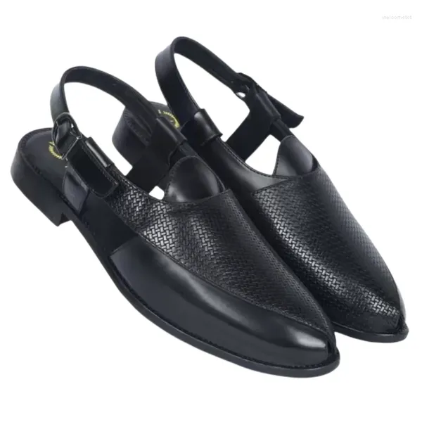 Sandalias Negro Hombres Pu Cuero Hebilla Correa Marrón Zapatos De Vestir Para Hombre Moda Hecha A Mano