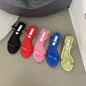 Sandalen Zwart Rood Pink Blue Green Women Enkle Riem smal Band Summer Dress Shoes Flat Heeled Fashion