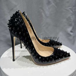 Sandales rivets noirs femmes bout pointu talons aiguilles taille 33-45 rivets punk sans lacet pompes sexy dames chaussures de soirée J230608