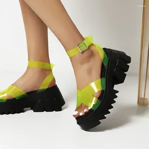 Sandalias BLXQPYT para mujer 2024 Diseñador Tacones de fondo grueso Plataforma de verano sexy Plataforma de punta abierta Zapatos de gelatina de fiesta Tamaño grande 43 515-2