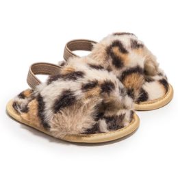 Sandales Bobora intérieur extérieur infantile pantoufles 0-18M bébé filles léopard peluche fausse fourrure diapositives né chaussures antidérapantes