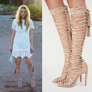 Sandalen Boheemian Fringed Women Gladiator Summer Beach Flat des Sandales Hollow Out Knee High Boots Ladies Stiletto Heels Pumps