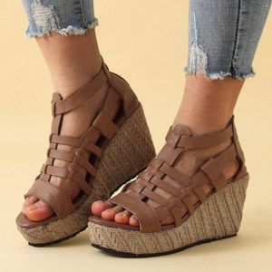 Sandalen Boheemse stijl dames zomerschoenen lederen peep toe met hakken wiggen platform gladiator sandalias