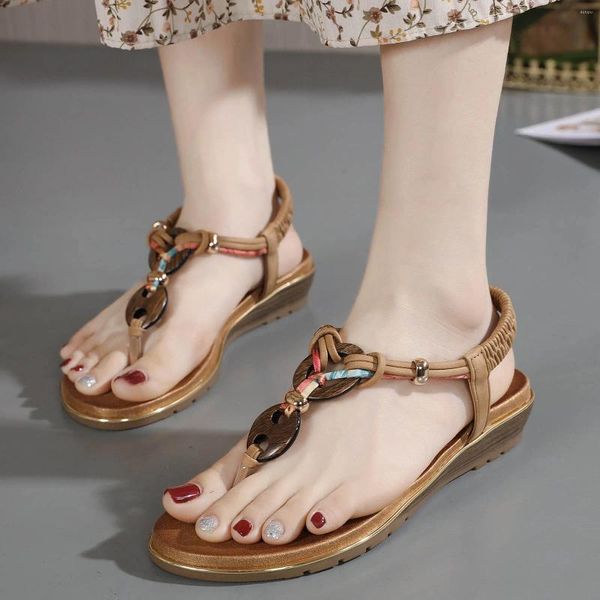 Sandalias verano bohemio para mujeres 2024 playa casual correa retro elástica plana étnica zapatos romanos Zapatos para Mujeres