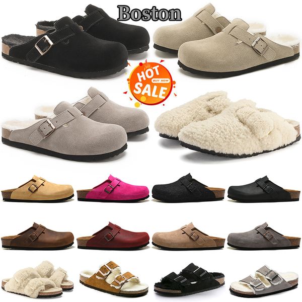 Sandales Boston Clogs Sandal Designer Fourrure Pantoufles Clog Arizona Hommes Femmes Diapositives Noir Blanc Daim Cuir Boucle Sangle Plate-Forme Baskets Falt Slides discount