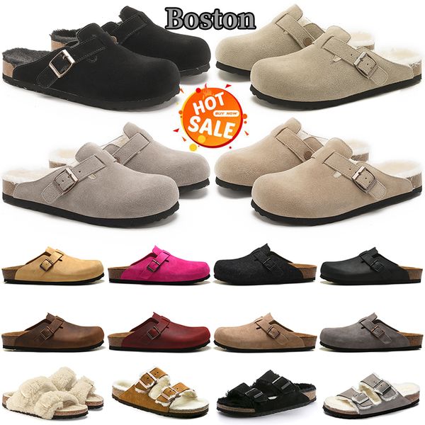 Sandales Boston Clogs Sandal Designer Fourrure Pantoufles Clog Arizona Hommes Femmes Diapositives Noir Blanc Daim Cuir Boucle Sangle Plate-Forme Baskets Falt Slides hotsale