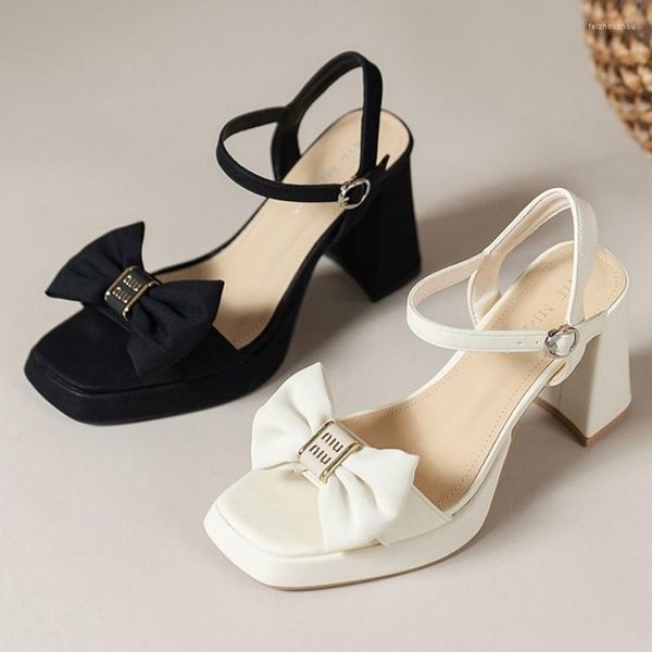 Sandales Bow 804 Chunky Femmes High Talons Summer Fashion Open Toe Slippers 2024 Sexy Robe Party Pumps Chaussures Flip Flop