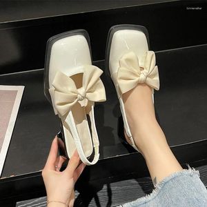 Sandales Bow Square Toe Mary Janes Femmes Chaussures Robe d'été Chunky Pantoufles 2024 Designer Mid Talons Tongs Pompes Mujer Diapositives