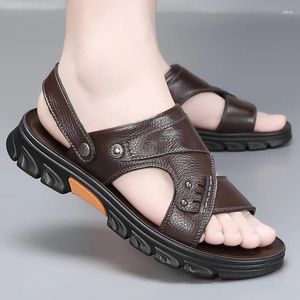 Sandalen merk echt leer heren twee toepassingen herenslippers mannelijke zomerschoenen buiten casual koeienhuid strand