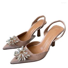 Sandals Brand Women Slingback Zapatos Fashion Sandal Sandals Damas delgadas de tacón alto Toe Slip de punta superficial en mulas