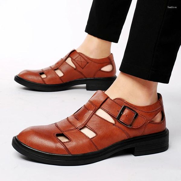 Sandales Houstable Mens Slip on Shoe Geatine Le cuir Men de Men de Men de Summer Sumon Hollow Out Shoes Walking All-Match Mâle Luxury