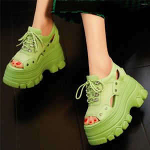 Sandalen Ademend Mesh Pompen Vrouwen Koe Lederen Wiggen Hoge Hak Gladiator Vrouwelijke Zomer Open Teen Mode Sneakers Casual Schoenen