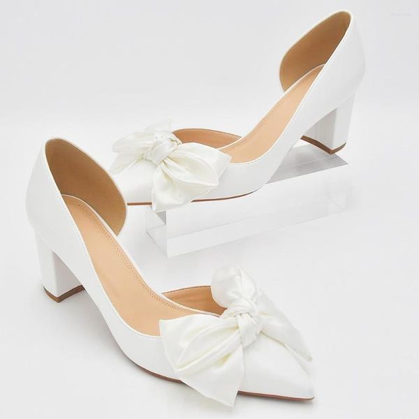 Sandales Chaussures de mariée French White Bow High Heels Master Wedding Dress Block Heel Platform