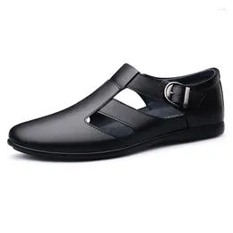 Sandales British Style Summer Men's Greatin Leather Chaussures respirant décontracté polyvalent creux basse livraison gratuite