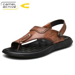 Sandales Camel Active 2022 Nouvelles sandales pour hommes décontractés confortables Chaussures en cuir authentiques Soft Elastic texturé Hommes Sandales