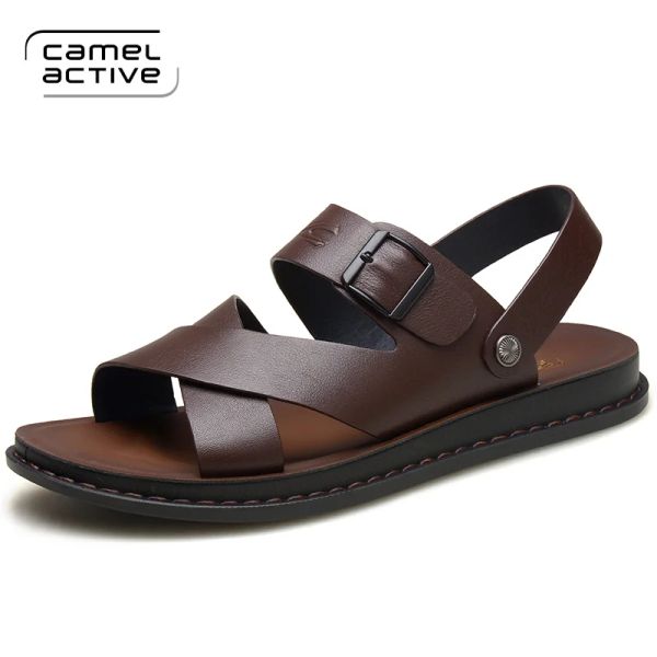 Sandals camel mascules actifs sandales véritables sandales en cuir hommes mode confort
