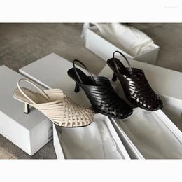 Sandales décontractées 478 Fashion tissée bouche ouverte All-Match en cuir authentique Muller Baotou Chaussures à demi-talon