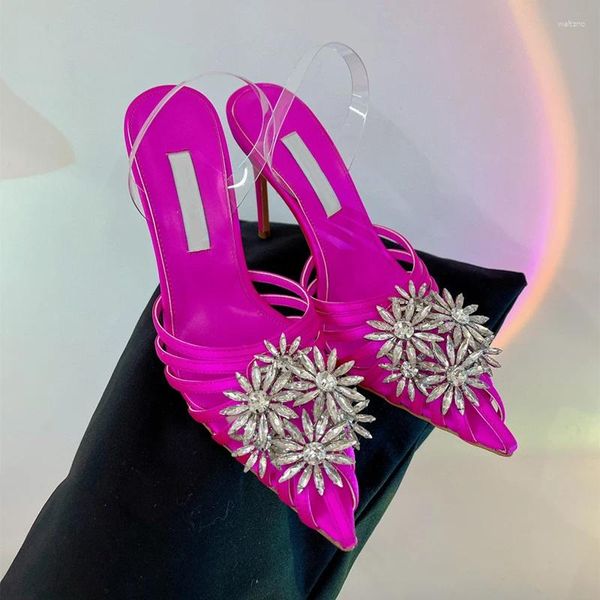 Sandales décontractées designer d'été Chaussures fleurs cristallines fleurs à loisir Stiletto Stripper High Heels Slingback Prom Soirée