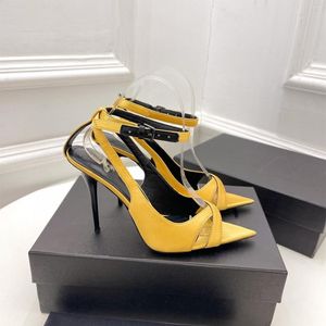 Sandalen Casual Designer Woman Shoes Yellow Satin Strappy Pointy Peep Toe High Heel Sandalias de las Mujeres Mujer Zapatos