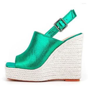 Sandalias Casual Peep Toe para mujer Cut Out Glitter Slingback Wedge Zapatos de tacón súper alto Plataforma romana femenina